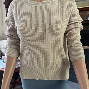 Pink Rose Cream Ribbed Crew Neck Sweater